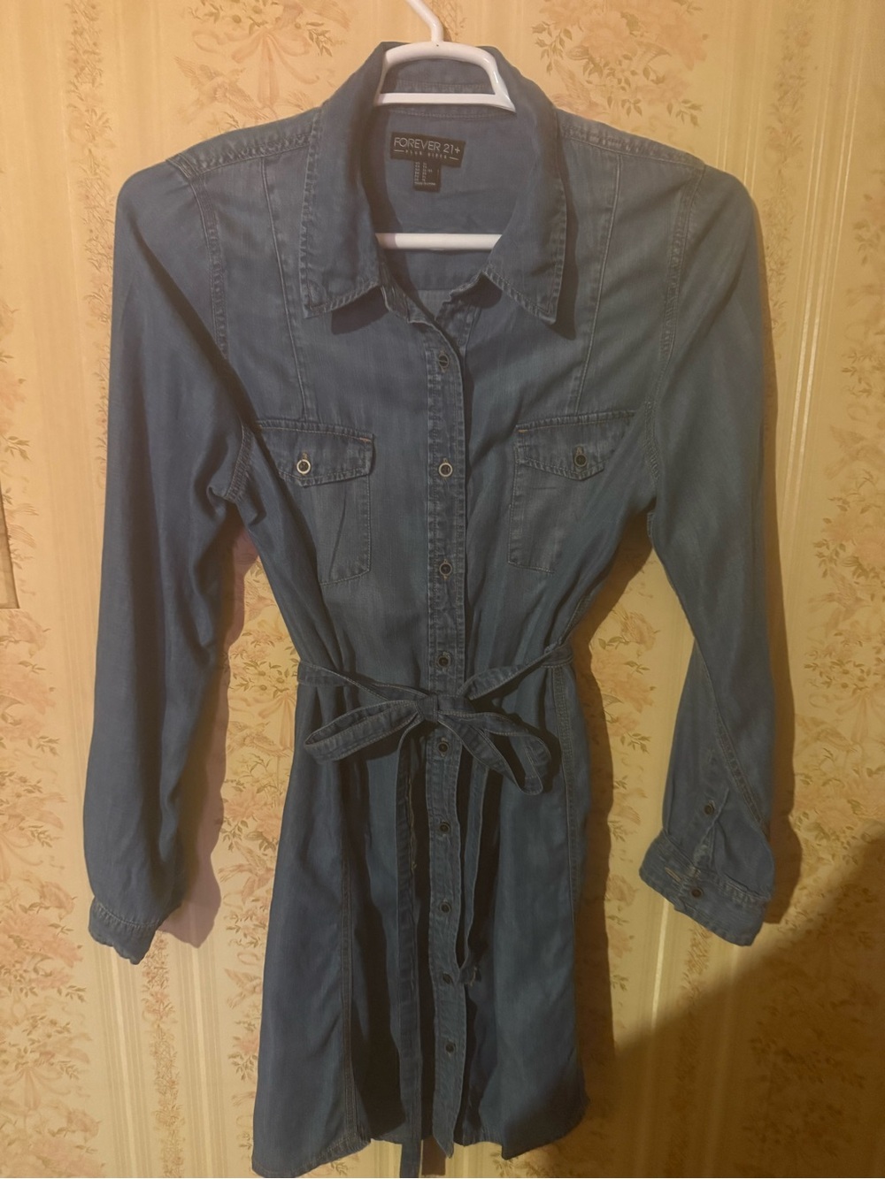 Forever 21 Dark Blue Denim Shirt Dress with Tie Waist